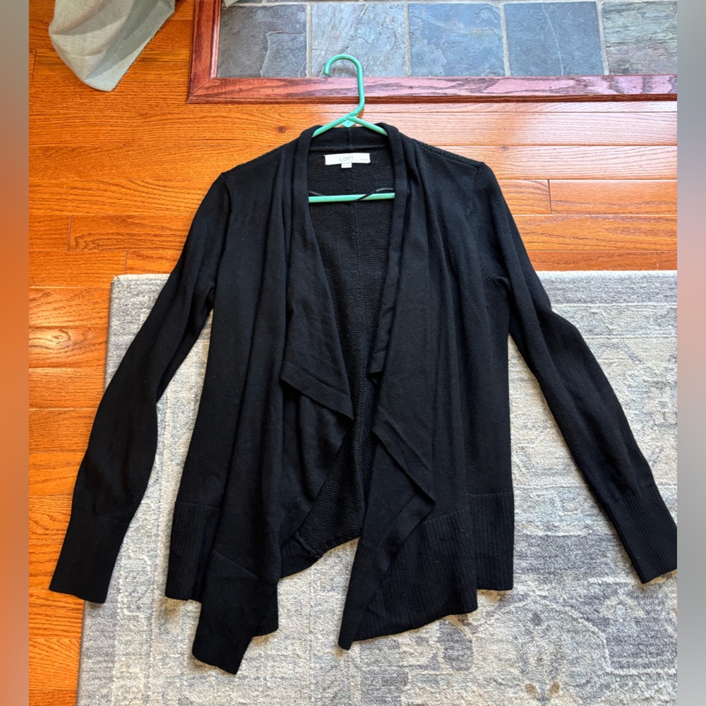 LOFT Black Open-Front Knit Cardigan